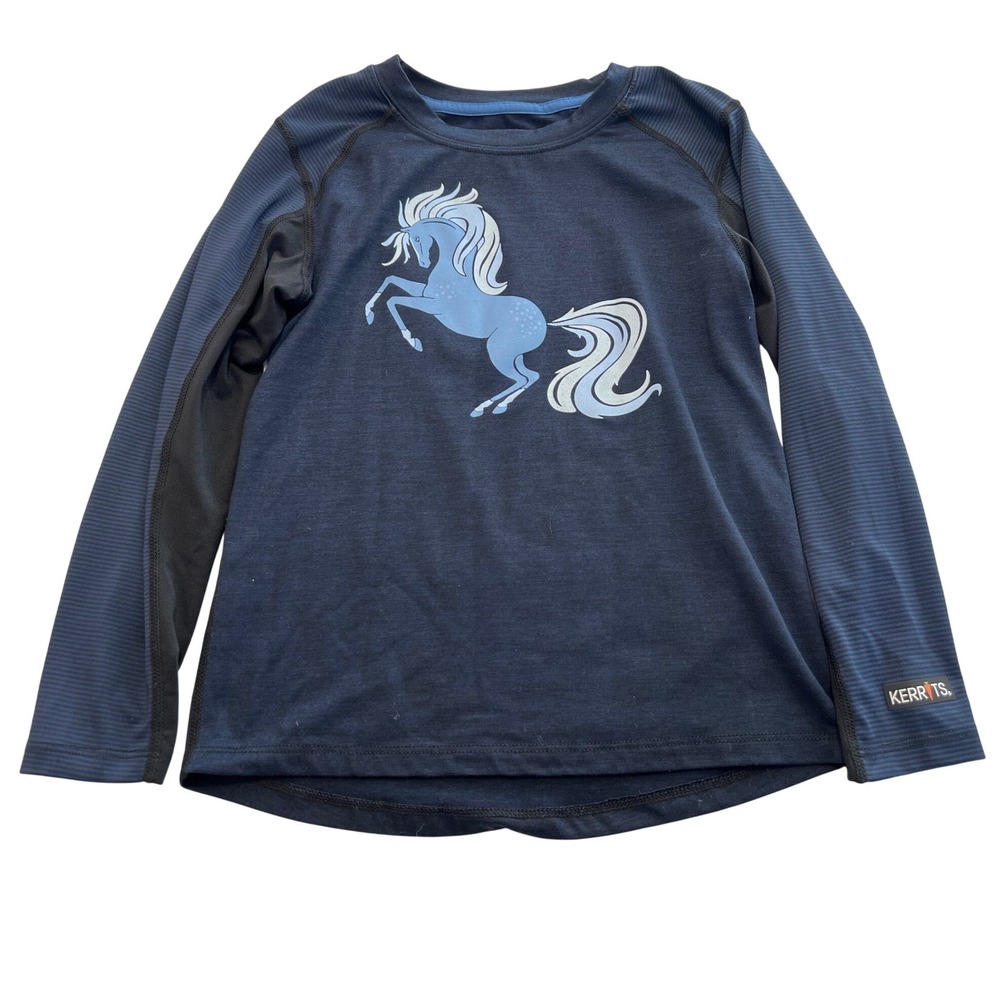 Kerrits Girls Navy Blue Horse Graphic KwickWarm Long Sleeve Riding Top Size‎ S